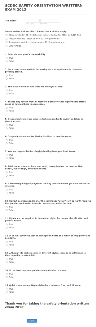 Safety Exam Form Template
