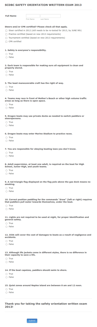 Safety Exam Form Template