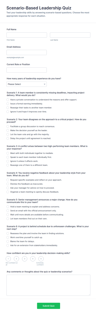 Scenario Based Leadership Quiz Form Template