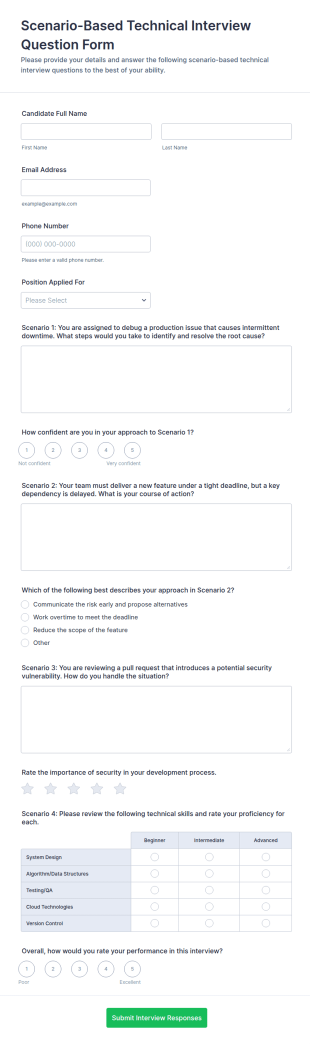 Scenario Based Technical Interview Question Form Template