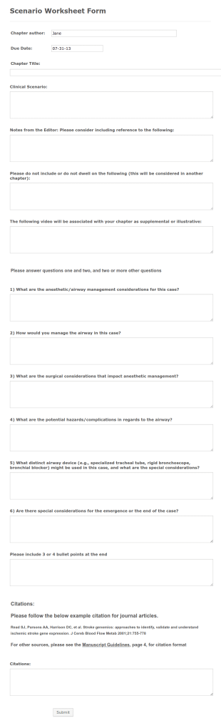 Scenario Worksheet Form Template