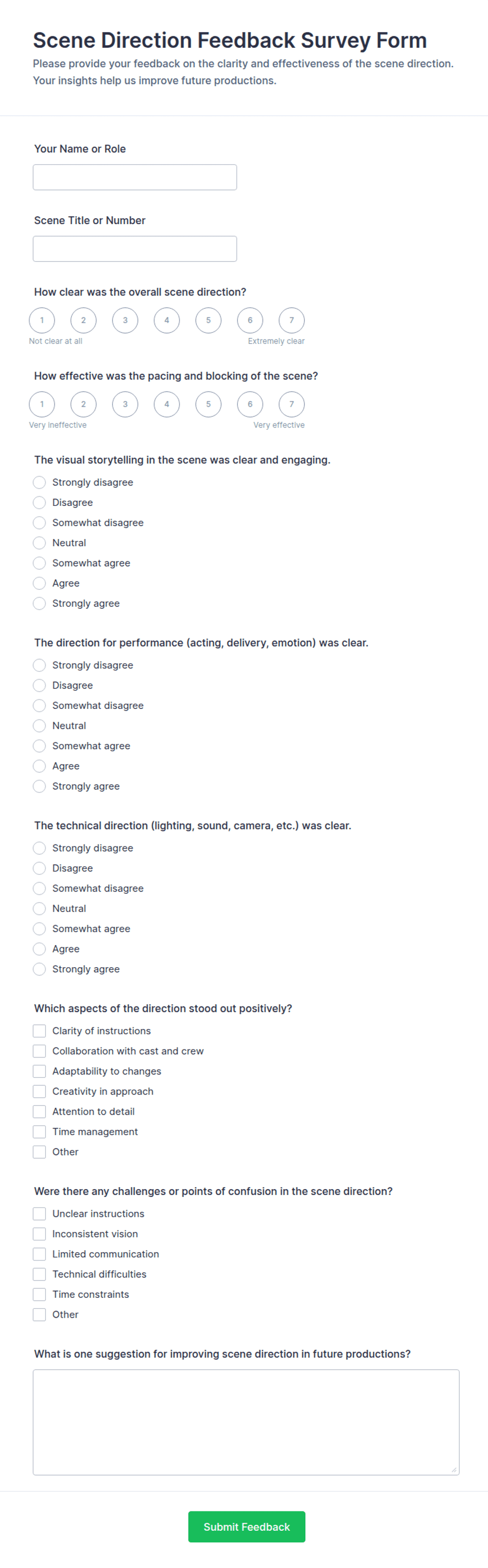 Scene Direction Feedback Survey Form Template | Jotform