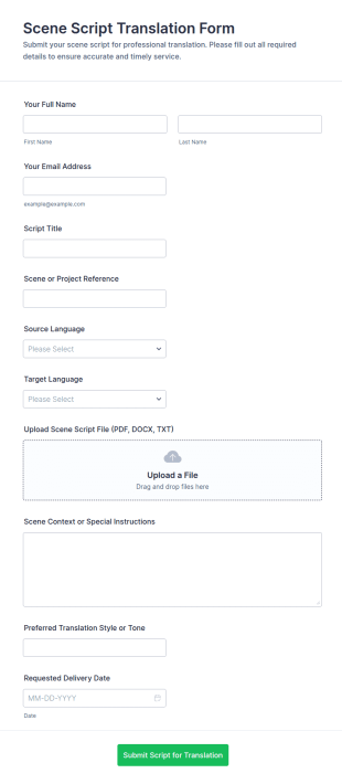 Scene Script Translation Form Template