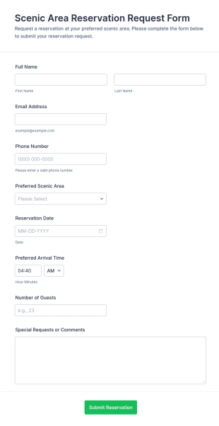 Scenic Area Reservation Request Form Template