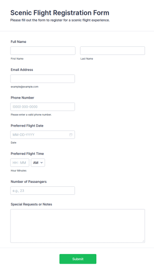 Scenic Flight Registration Form Template
