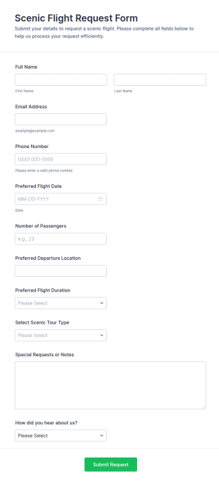 Scenic Flight Request Form Template