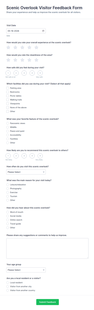 Scenic Overlook Visitor Feedback Form Template