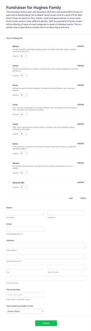 Scent Circle Fundraiser Form Template