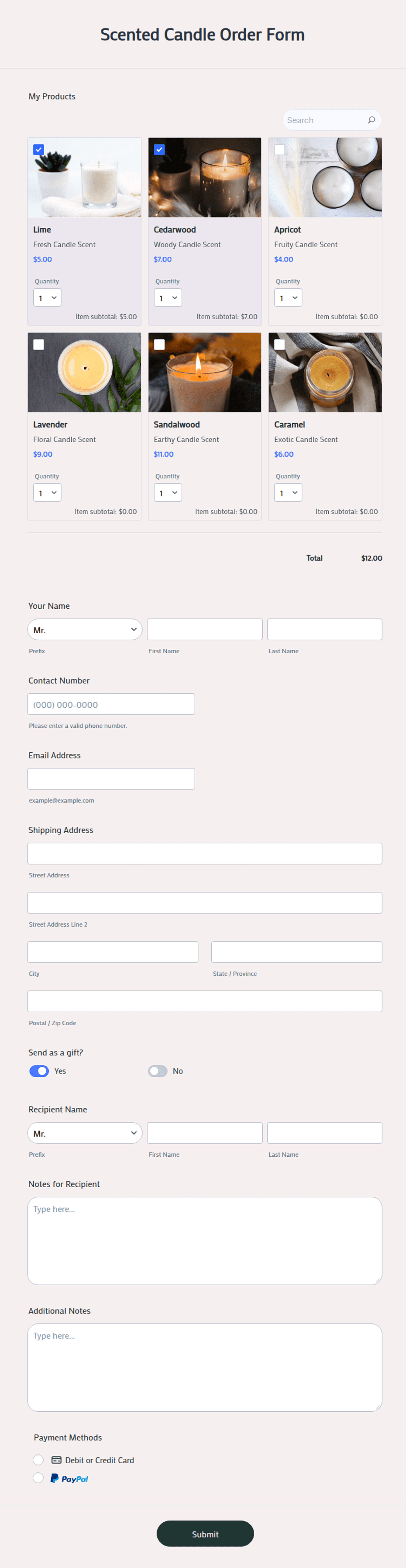 Scented Candle Order Form Template | Jotform