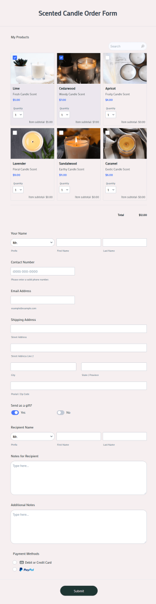 Scented Candle Order Form Template