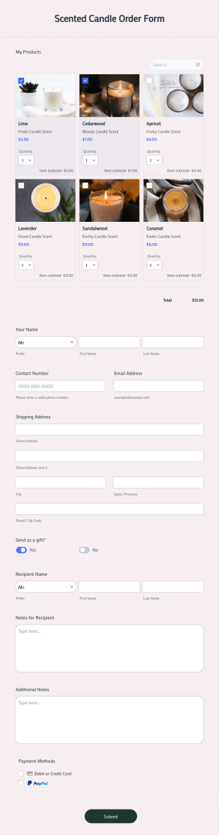 Scented Candle Order Form Template