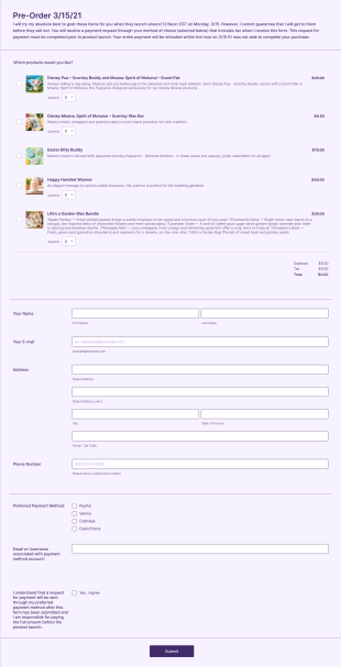 Scentsational Joy Pre Order Pua Bitty Buddies Form Template