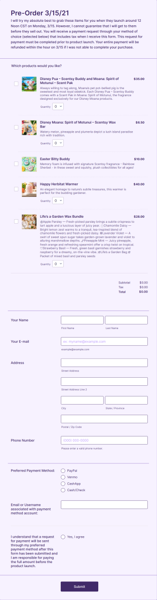 Scentsational Joy Pre Order Pua Bitty Buddies Form Template