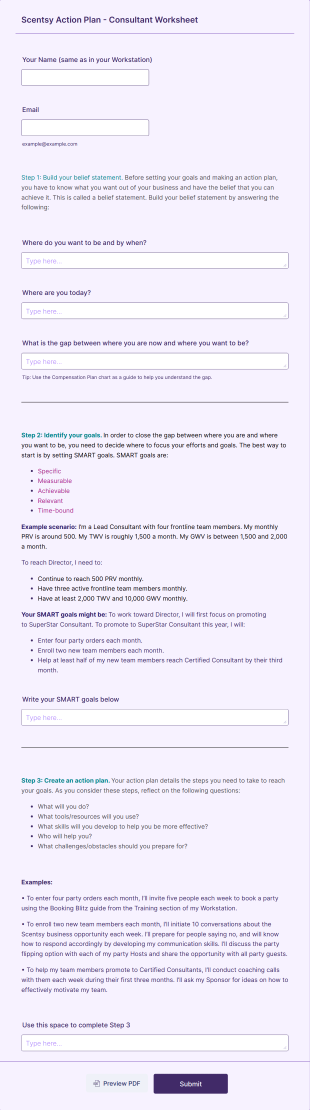 Scentsy Action Plan Form Template