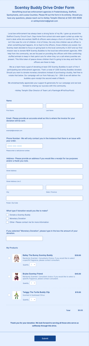 Scentsy Buddy Drive Order Form Template