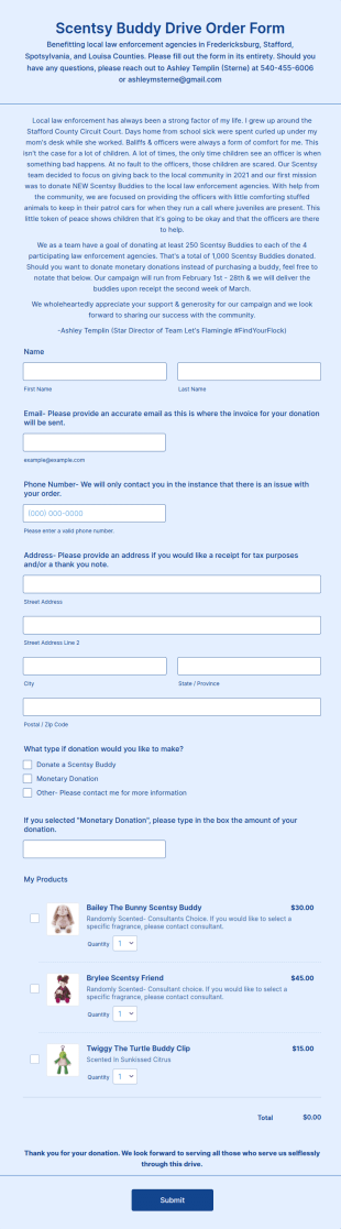Scentsy Buddy Drive Order Form Template