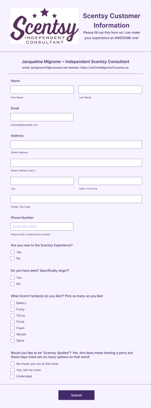 Independent Consultant Customer Information Form Template
