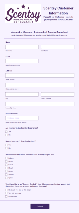 Independent Consultant Customer Information Form Template