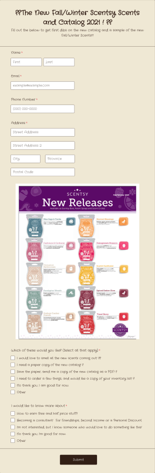 Scentsy Fall/ Winter Catalog 2021 Form Template