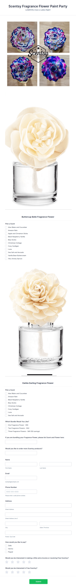 Fragrance Flower Paint Party Order Form Template