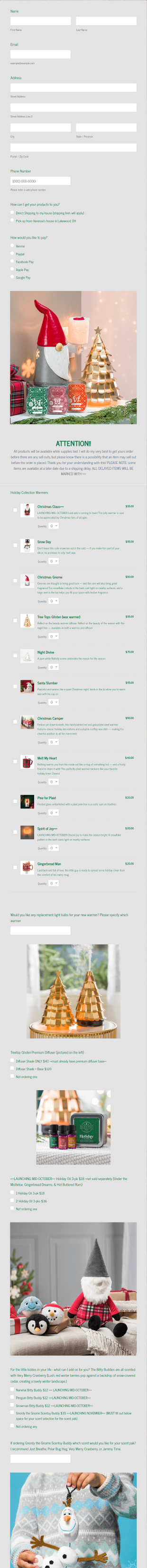 Scentsy Holiday Collection Order Form Template