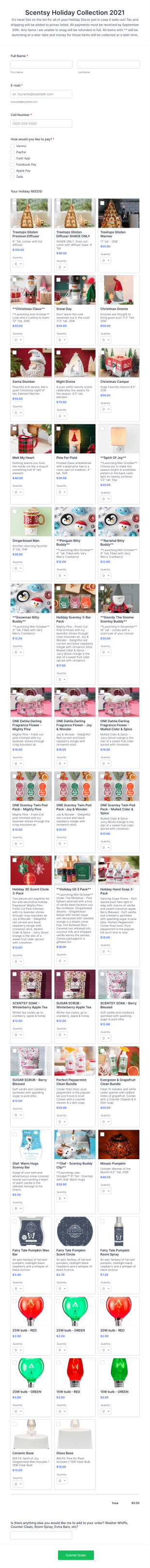 Scentsy Holiday Collection Pre Order Form Template