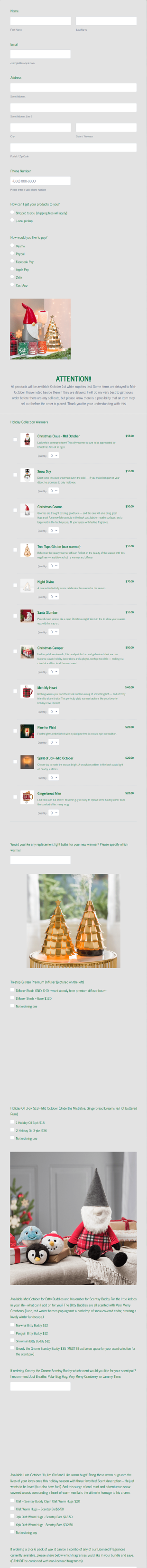 Scentsy Holiday Collection Warmers Form Template