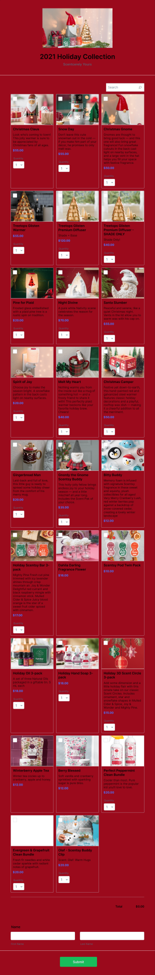 Scentsy Holiday Collection Form Template