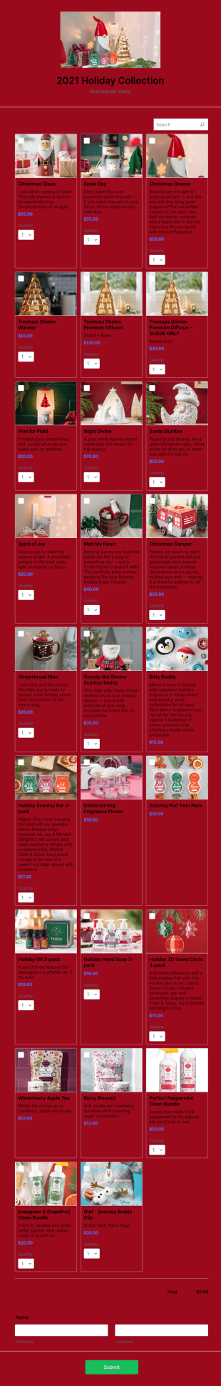 Scentsy Holiday Collection Form Template