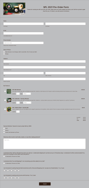 Scentsy NFL Pre Order Form Template