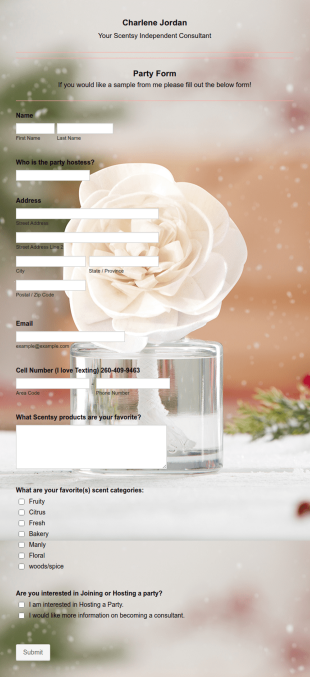 Scentsy Party Form Template