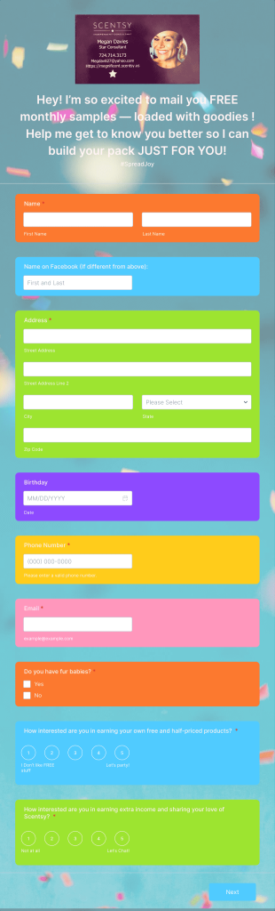 Scentsy Sample Mail And Birthday Club Form Template