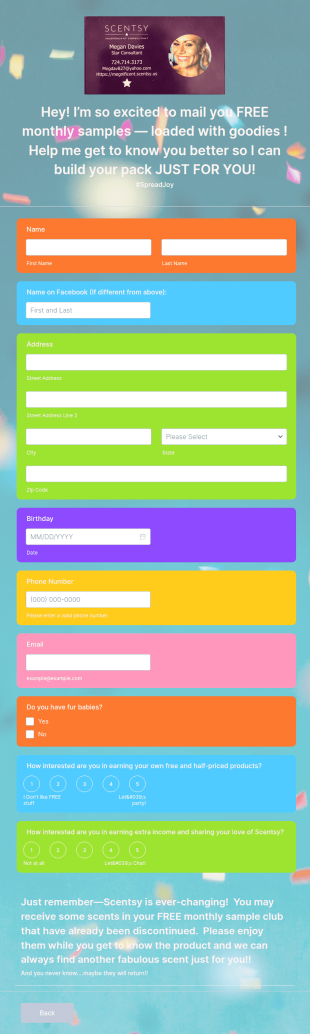 Scentsy Sample Mail And Birthday Club Form Template