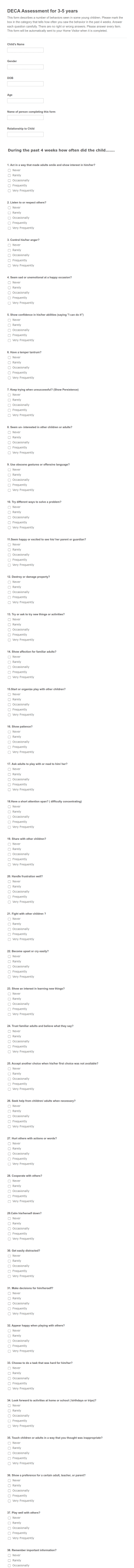 Early Childhood Assessment Form Template