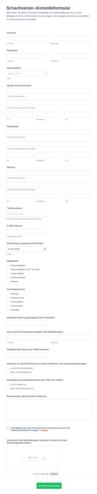 Schachklub Anmeldung