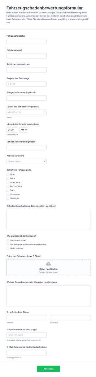 Schadenbegutachtungsformular Für Das Fahrzeug