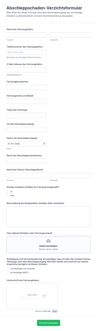 Schadenfreigabe Für Abschleppfahrzeug Und Bergungseinsätze Waiver