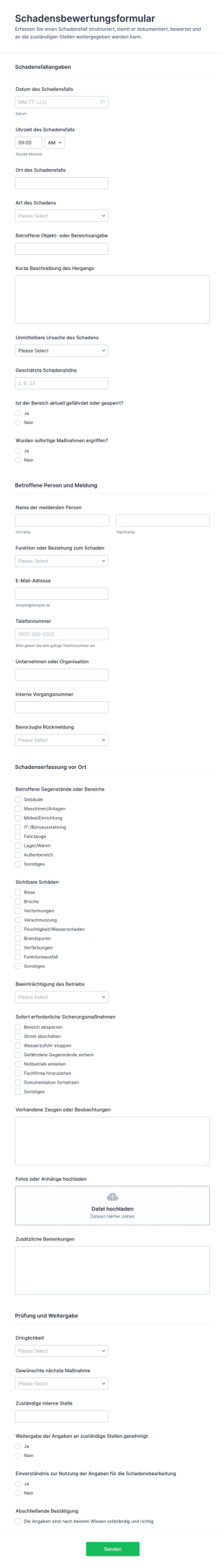 Schadensbericht Erfassungsformular