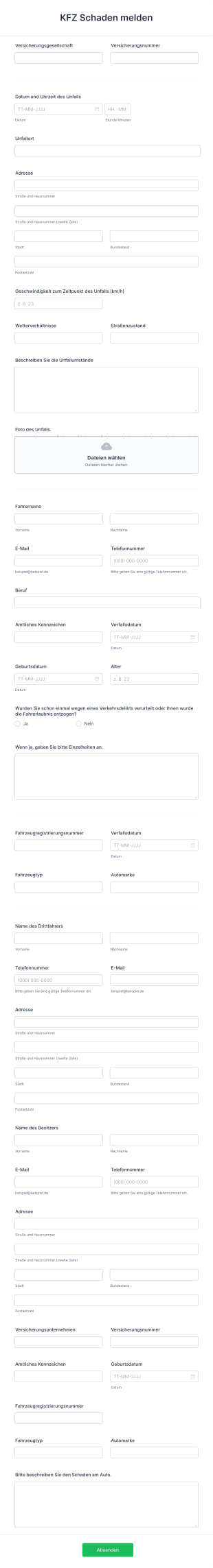 KFZ Schaden Melden Form Template