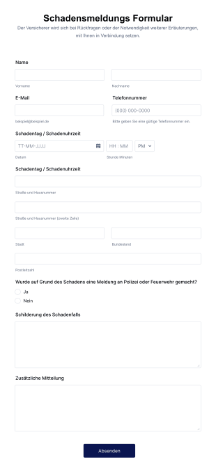 Schadensmeldung Formular Form Template