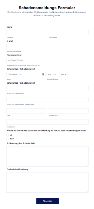 Schadensmeldung Formular