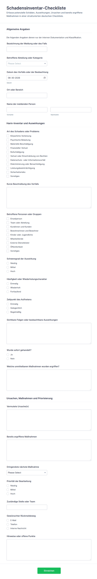 Schadensrisiko Übersicht Für Die Bestandsaufnahme