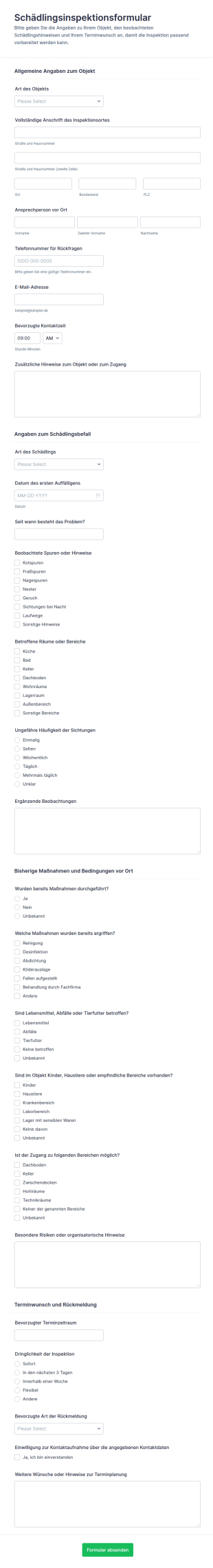 Schädlingsbekämpfungs Inspektionsformular