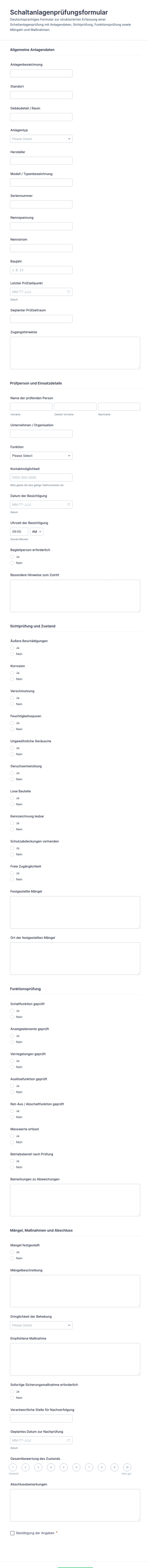 Schaltgeräte Inspektionsformular