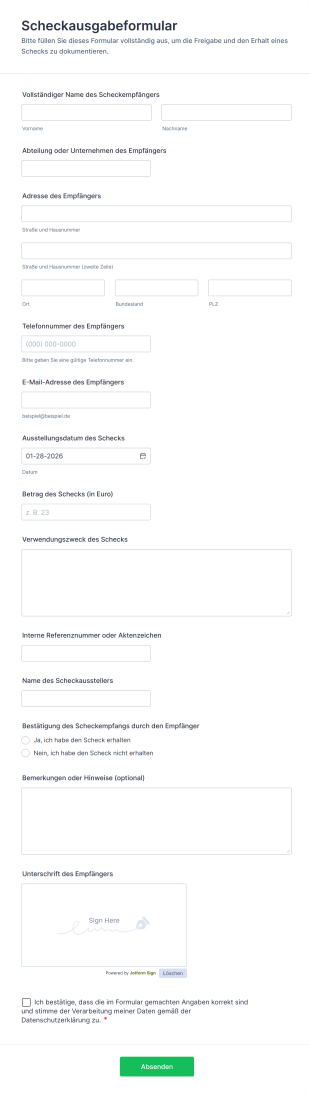 Scheckausgabeformular