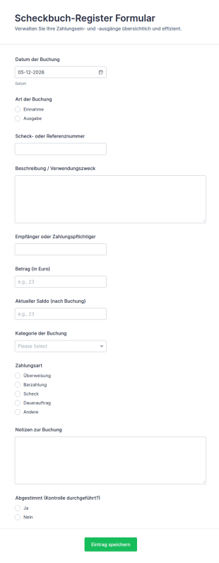 Scheckbuch Register Formular