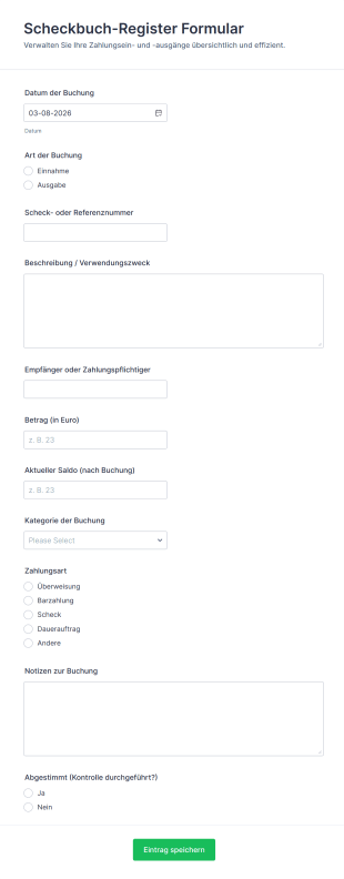 Scheckbuch Register Formular