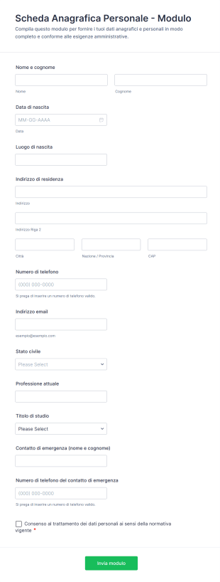 Scheda Anagrafica Personale Modulo