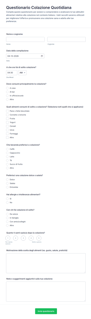 Scheda Colazione Quotidiana Form 🥐☕