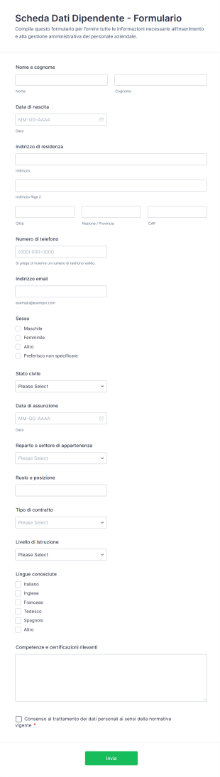 Scheda Dati Dipendente Formulario